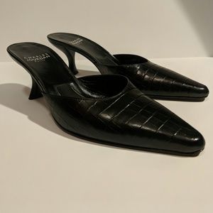 Charles jourdan black croc. Pattern mules